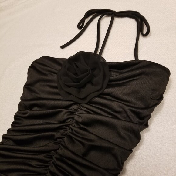 NWT Bodysuit with Rosette Black Halter Tube Top Shirt Ruched Sleeveless XS Gaze - Picture 6 of 13